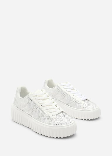 Where's That From Darcia White Chunky Sole Trainer With Diamante Pattern
