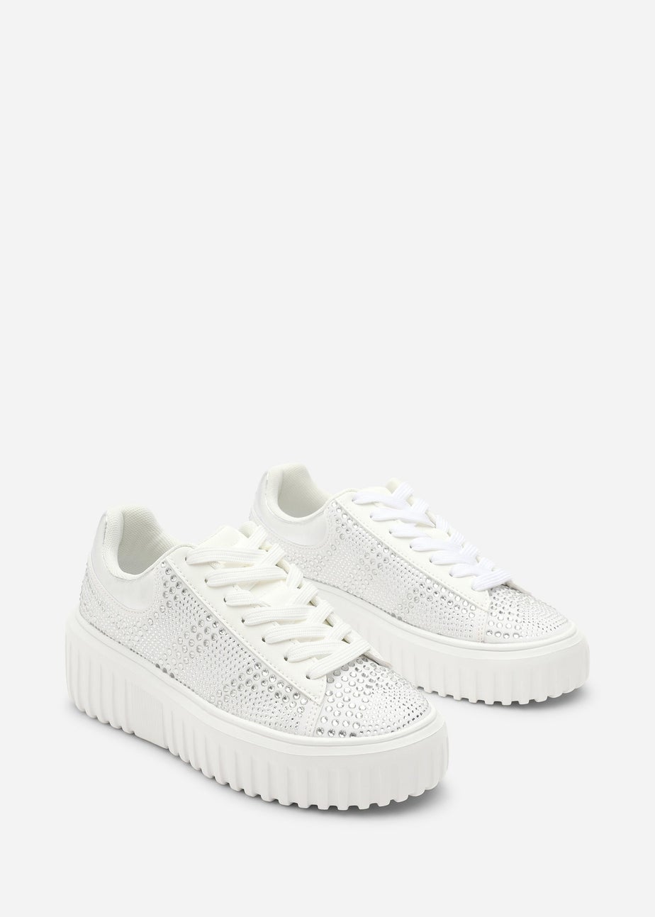 Where's That From Darcia White Chunky Sole Trainer With Diamante Pattern