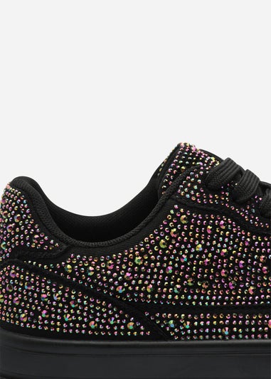 Where's That From Caia Black Lace-Up Trainer With Diamante Detail