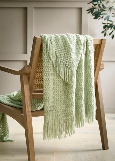 Appletree Textured Knit Heavyweight Green Throw