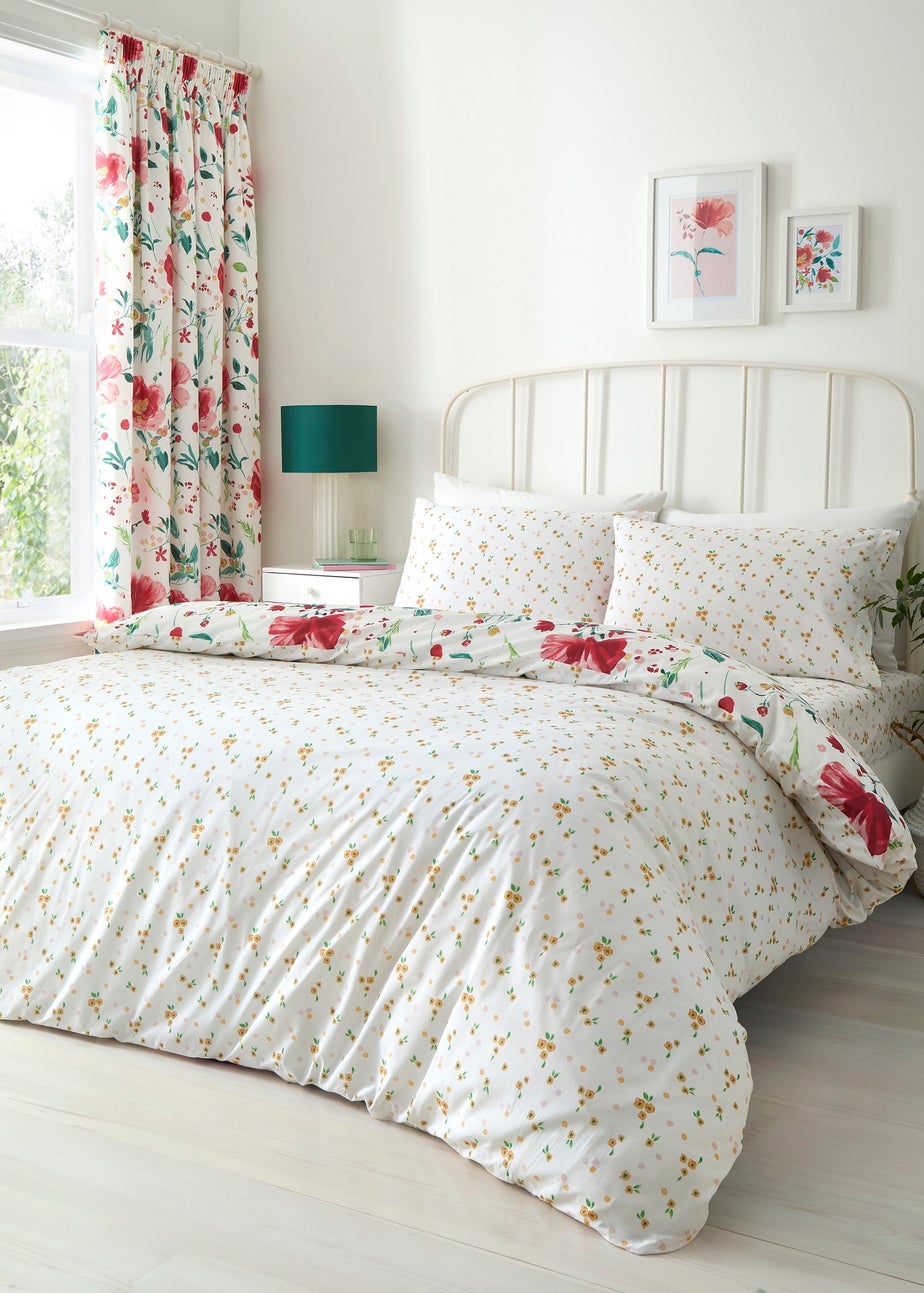 Dreams & Drapes Abstract Poppy Reversible Red Duvet Cover Set