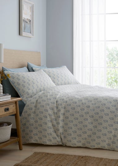 Dreams & Drapes Block Floral Quilted Blue Duvet Cover Set