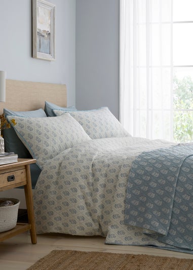 Dreams & Drapes Block Floral Quilted Blue Duvet Cover Set