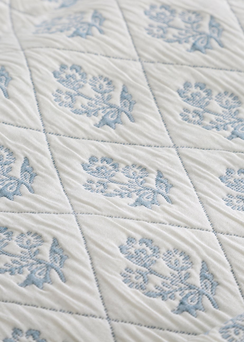 Dreams & Drapes Block Floral Quilted Blue Duvet Cover Set