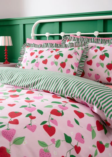 Bedlam Fun Strawberries Digitally Printed Pink Duvet Cover Set