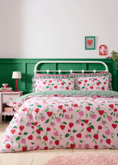 Bedlam Fun Strawberries Digitally Printed Pink Duvet Cover Set