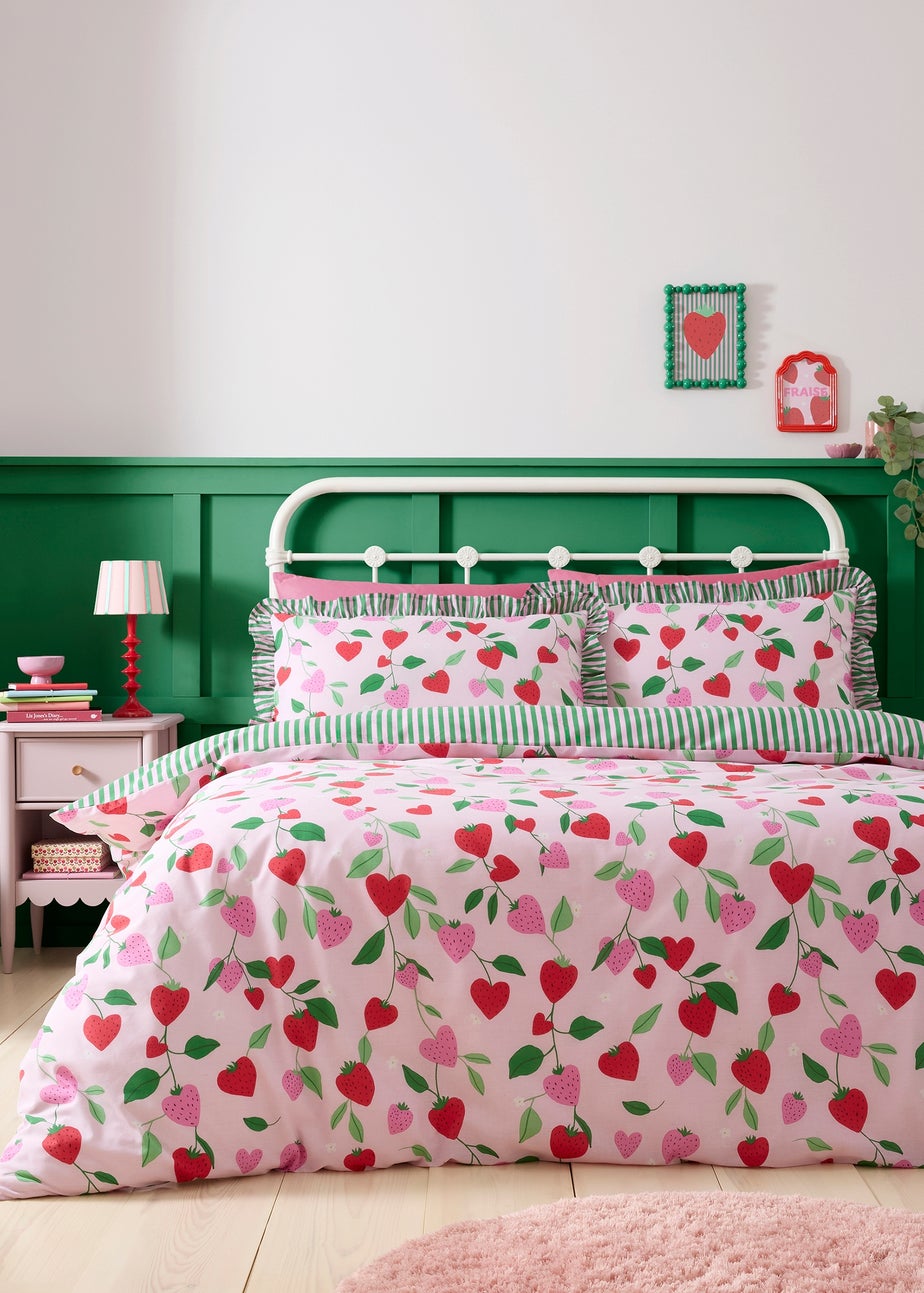 Bedlam Fun Strawberries Digitally Printed Pink Duvet Cover Set