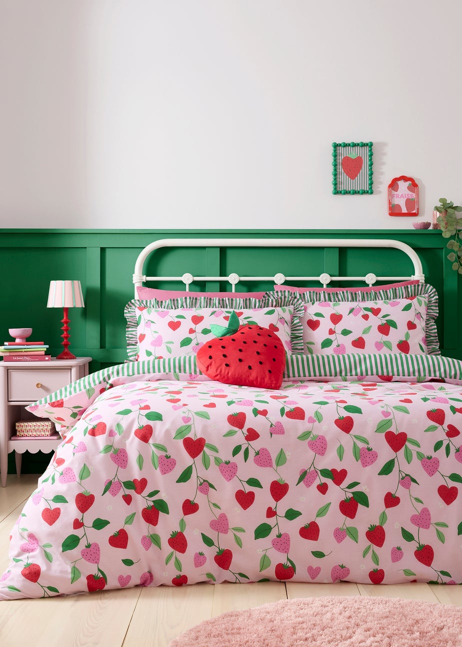 Bedlam Fun Strawberries Digitally Printed Pink Duvet Cover Set
