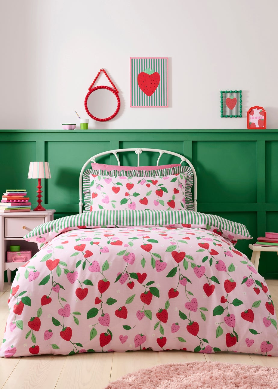 Bedlam Fun Strawberries Digitally Printed Pink Duvet Cover Set