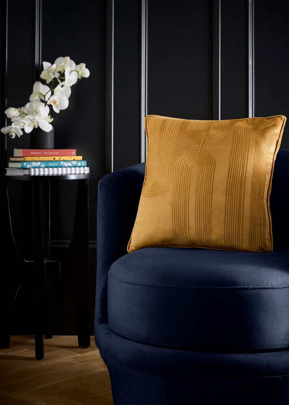 Laurence Llewelyn-Bowen Diva Embroidery Velvet Ochre Filled Cushion