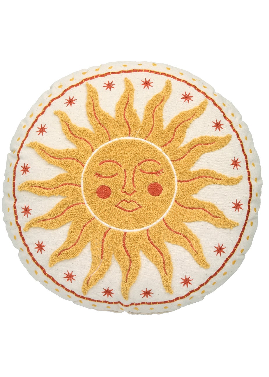 Fusion Soleil EmroideredYellow Round Cushion