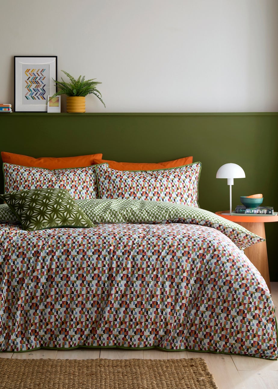 Appletree Star Geo Velvet Green Filled Cushion