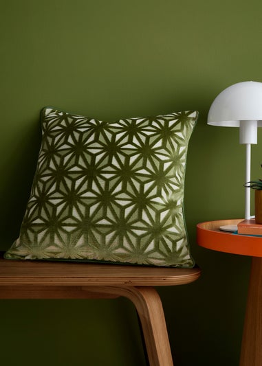 Appletree Star Geo Velvet Green Filled Cushion