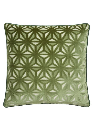 Appletree Star Geo Velvet Green Filled Cushion