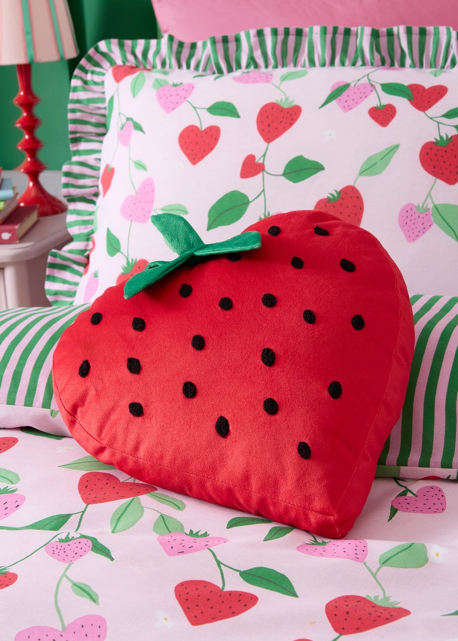 Bedlam Strawberry Velvet Red Shaped Cushion