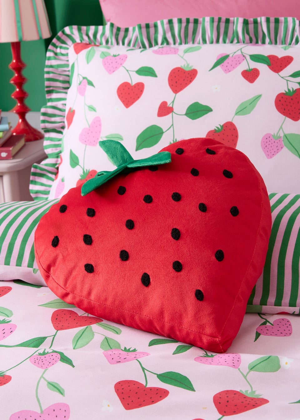 Bedlam Strawberry Velvet Red Shaped Cushion