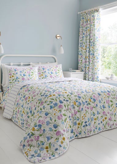 Dreams & Drapes Sweetpea Floral Quilted Lilac Bedspread