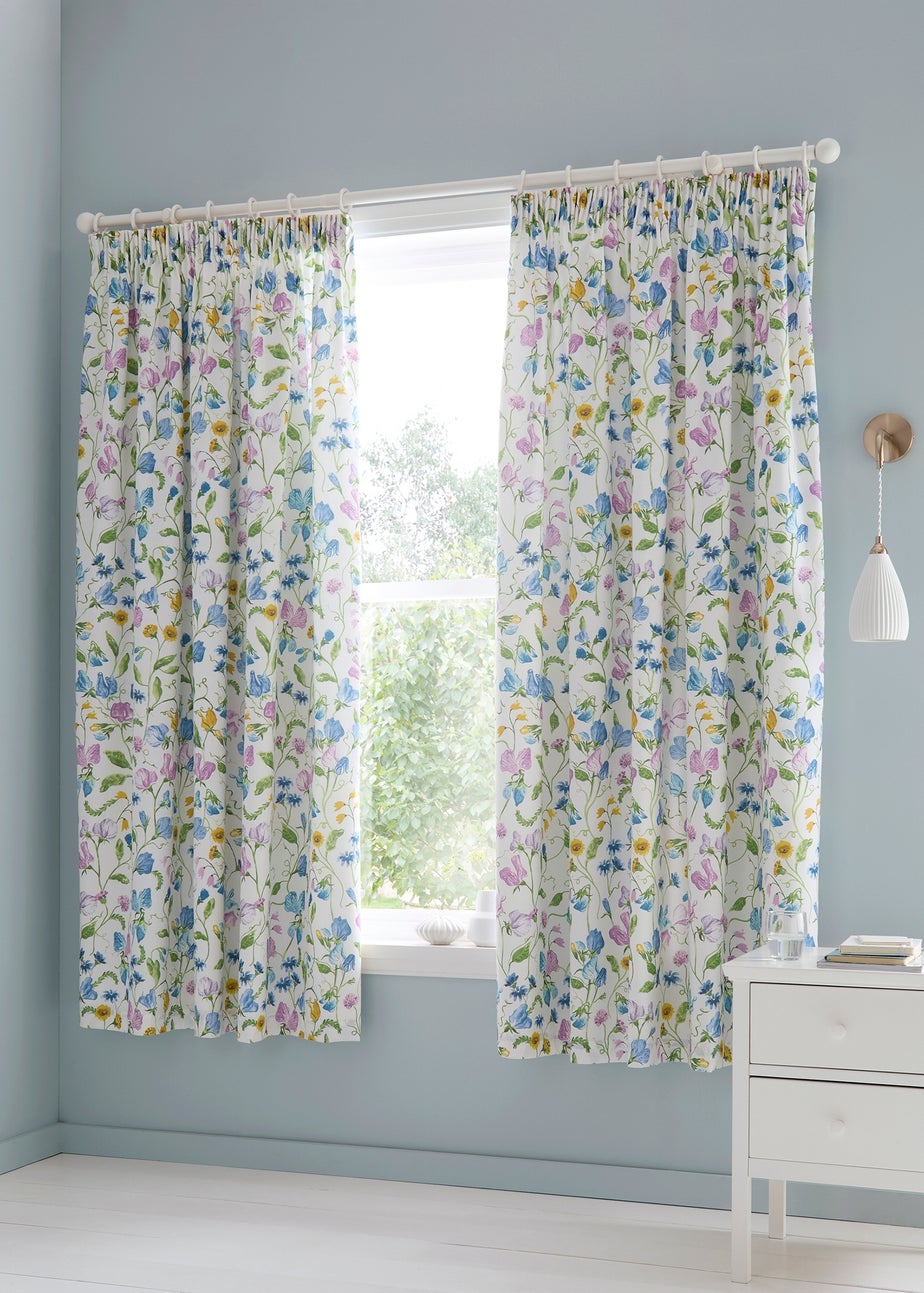 Dreams & Drapes Sweetpea Floral Easy Hang Lilac Pencil Pleat Curtains