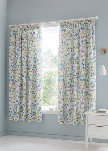 Dreams & Drapes Sweetpea Floral Easy Hang Lilac Pencil Pleat Curtains