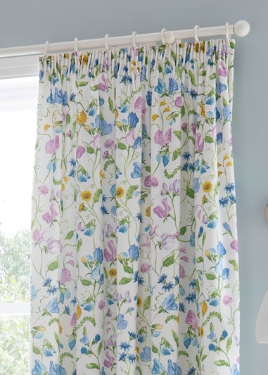 Dreams & Drapes Sweetpea Floral Easy Hang Lilac Pencil Pleat Curtains