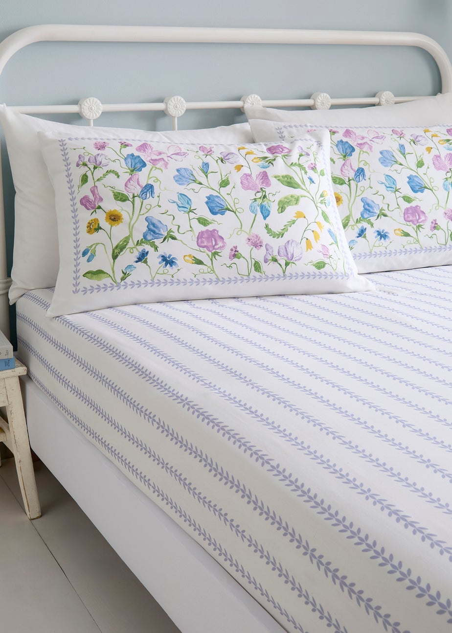 Dreams & Drapes Sweetpea Floral Breathable Lilac Fitted Bed Sheet