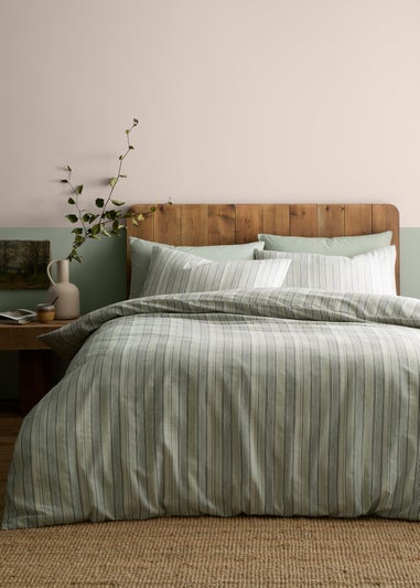 Appletree Yarn Dyed Woven Wide Stripe Reversible Green Duvet Cover Set