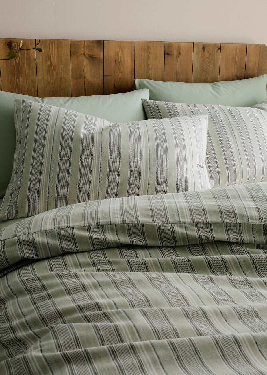 Appletree Yarn Dyed Woven Wide Stripe Reversible Green Duvet Cover Set