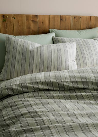Appletree Yarn Dyed Woven Wide Stripe Reversible Green Duvet Cover Set