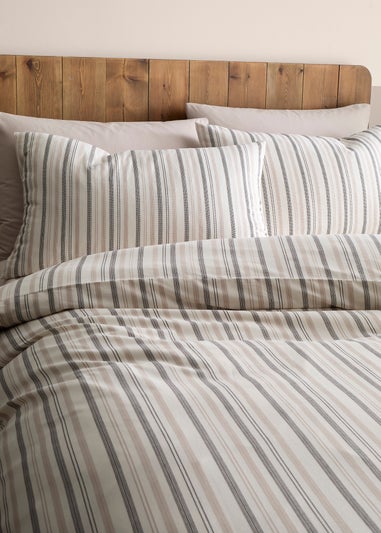 Appletree Yarn Dyed Woven Thin Stripe Reversible Natural Duvet Cover Set