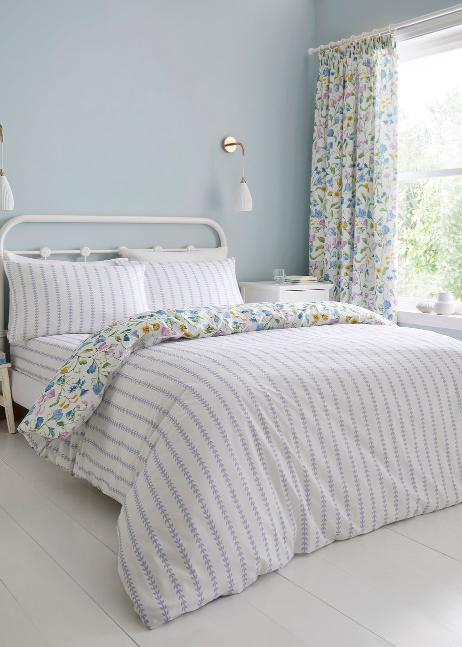 Dreams & Drapes Sweetpea Floral Reversible Lilac Duvet Cover Set