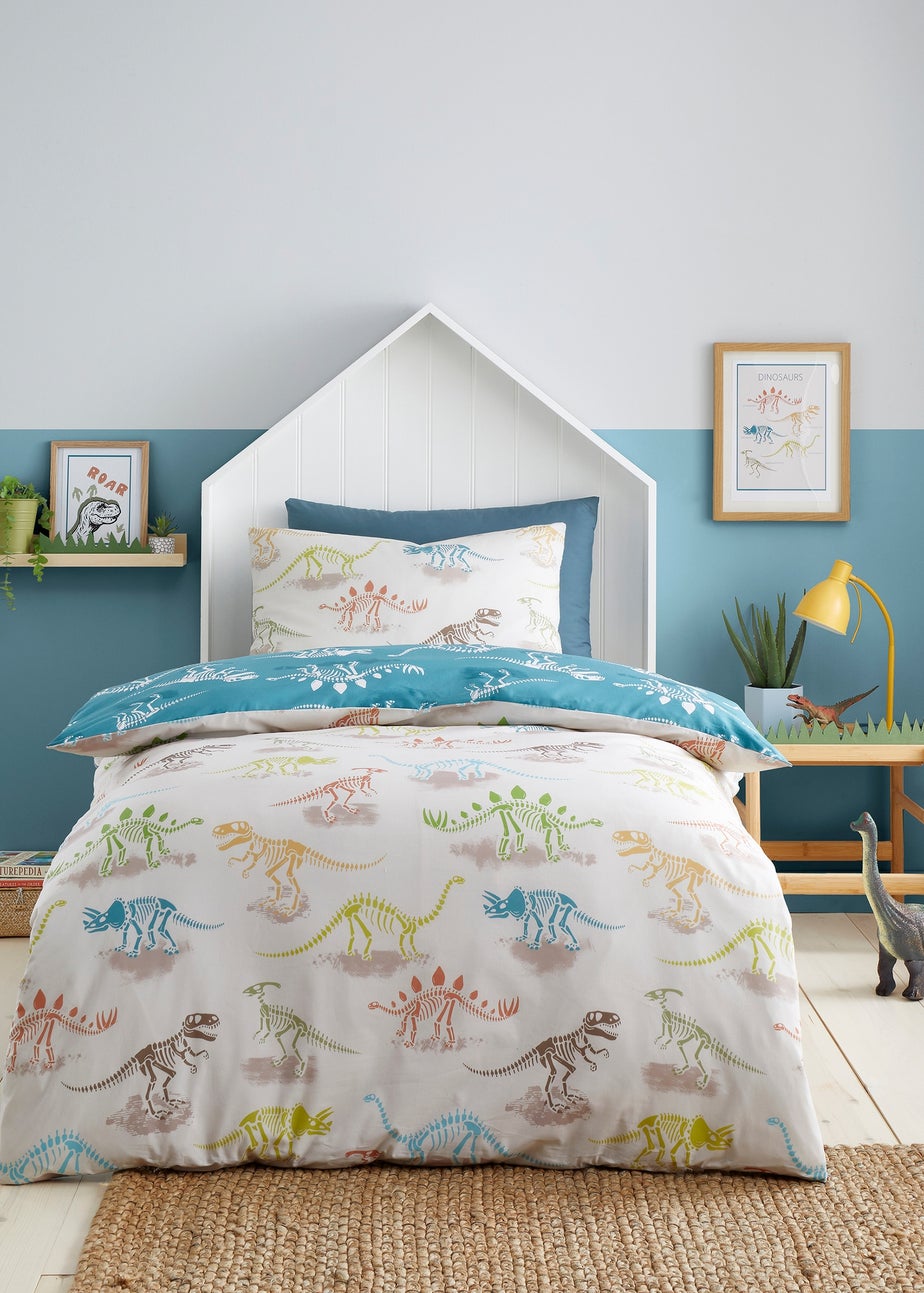 Bedlam Skeleton Dino Digitally Printed Natural Duvet Cover Set