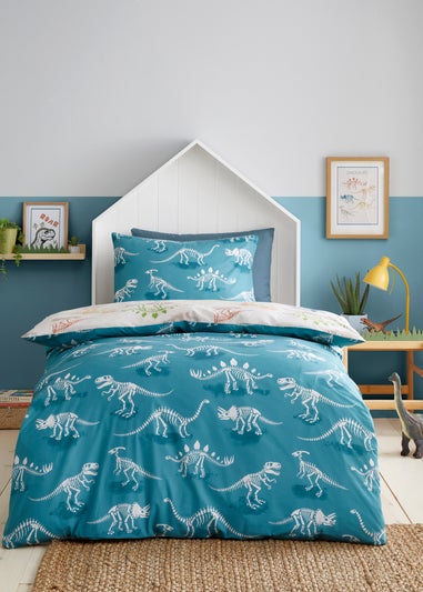Bedlam Skeleton Dino Digitally Printed Natural Duvet Cover Set