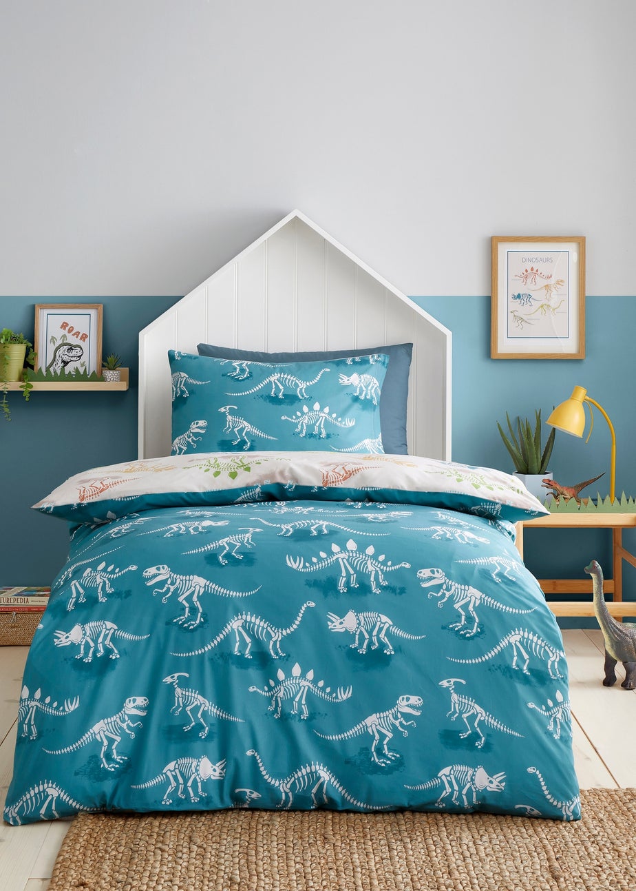 Bedlam Skeleton Dino Digitally Printed Natural Duvet Cover Set