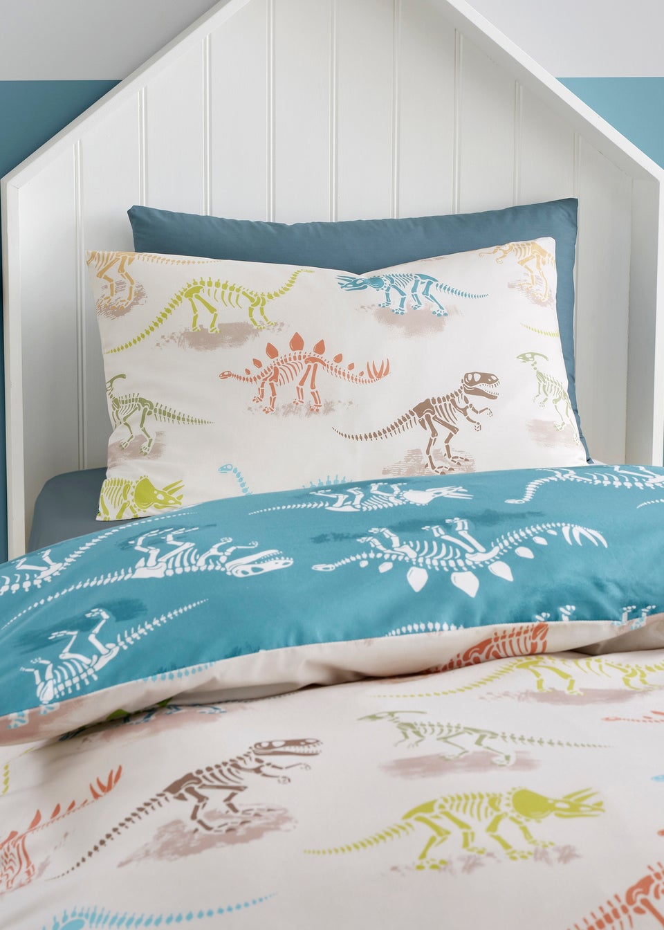 Bedlam Skeleton Dino Digitally Printed Natural Duvet Cover Set