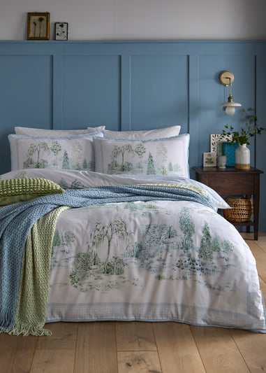 Appletree Willow Tree Scene Reversible Blue Duvet Cover Set