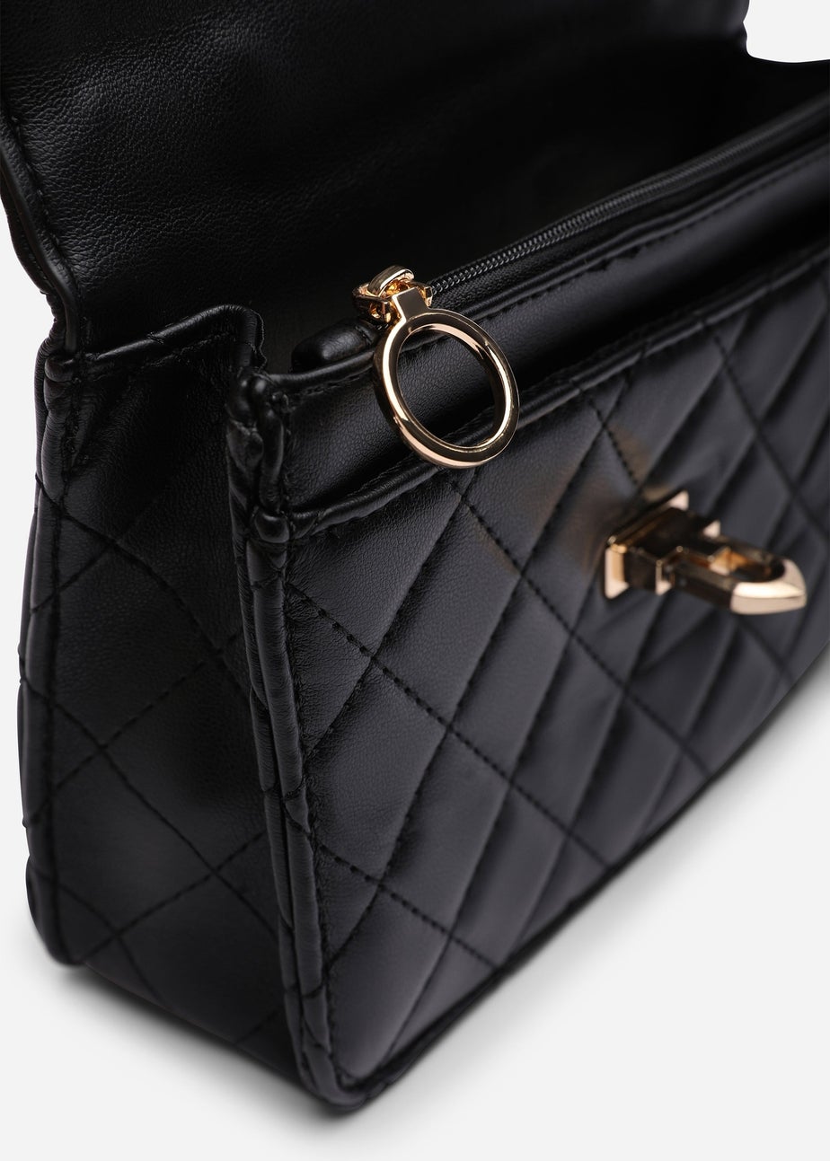 Where's That From Womens Meadow Quilted Top Handle Bag with Twist Lock in Black