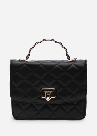 Where's That From Womens Meadow Quilted Top Handle Bag with Twist Lock in Black