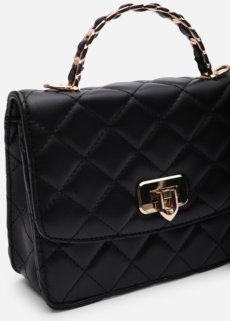 Where's That From Womens Meadow Quilted Top Handle Bag with Twist Lock in Black