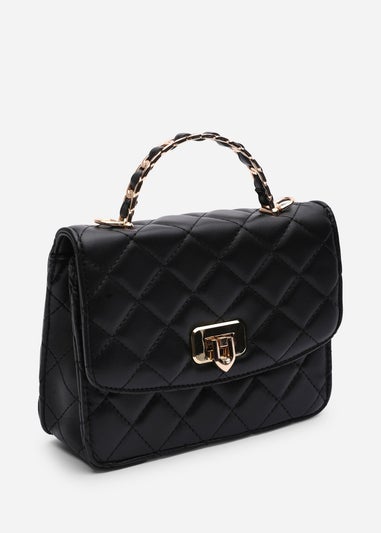 Where's That From Womens Meadow Quilted Top Handle Bag with Twist Lock in Black