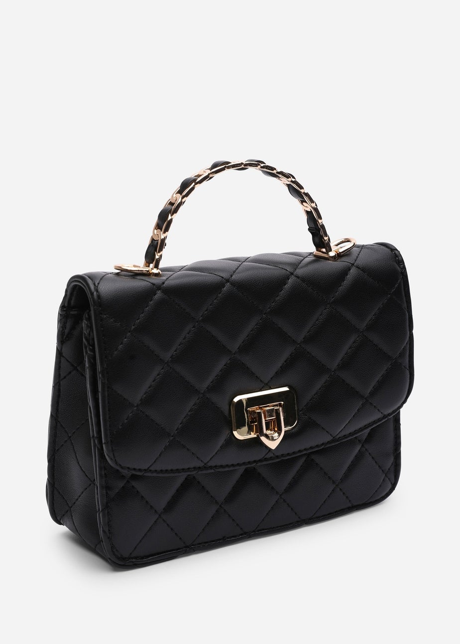 Where's That From Womens Meadow Quilted Top Handle Bag with Twist Lock in Black