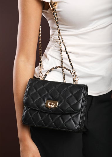 Where's That From Womens Meadow Quilted Top Handle Bag with Twist Lock in Black
