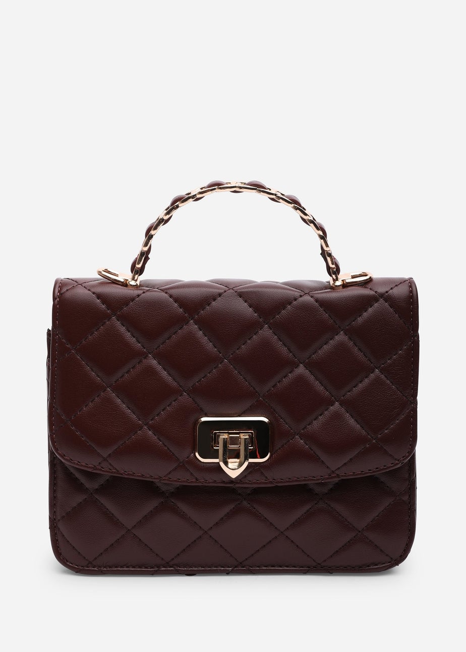 Where's That From Womens Meadow Quilted Top Handle Bag with Twist Lock in Dark Brown
