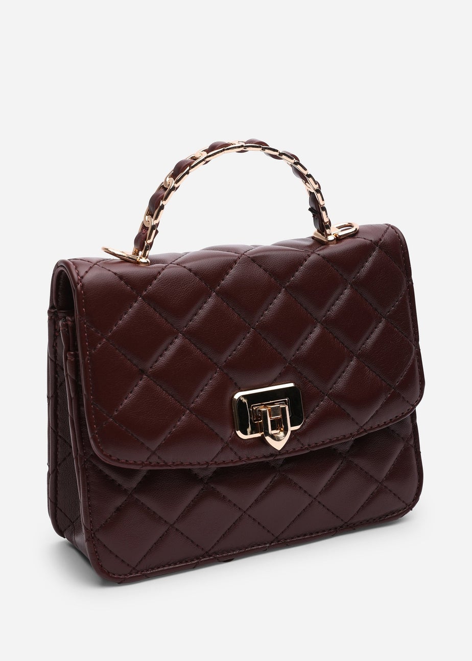Where's That From Womens Meadow Quilted Top Handle Bag with Twist Lock in Dark Brown