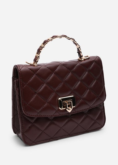 Where's That From Womens Meadow Quilted Top Handle Bag with Twist Lock in Dark Brown