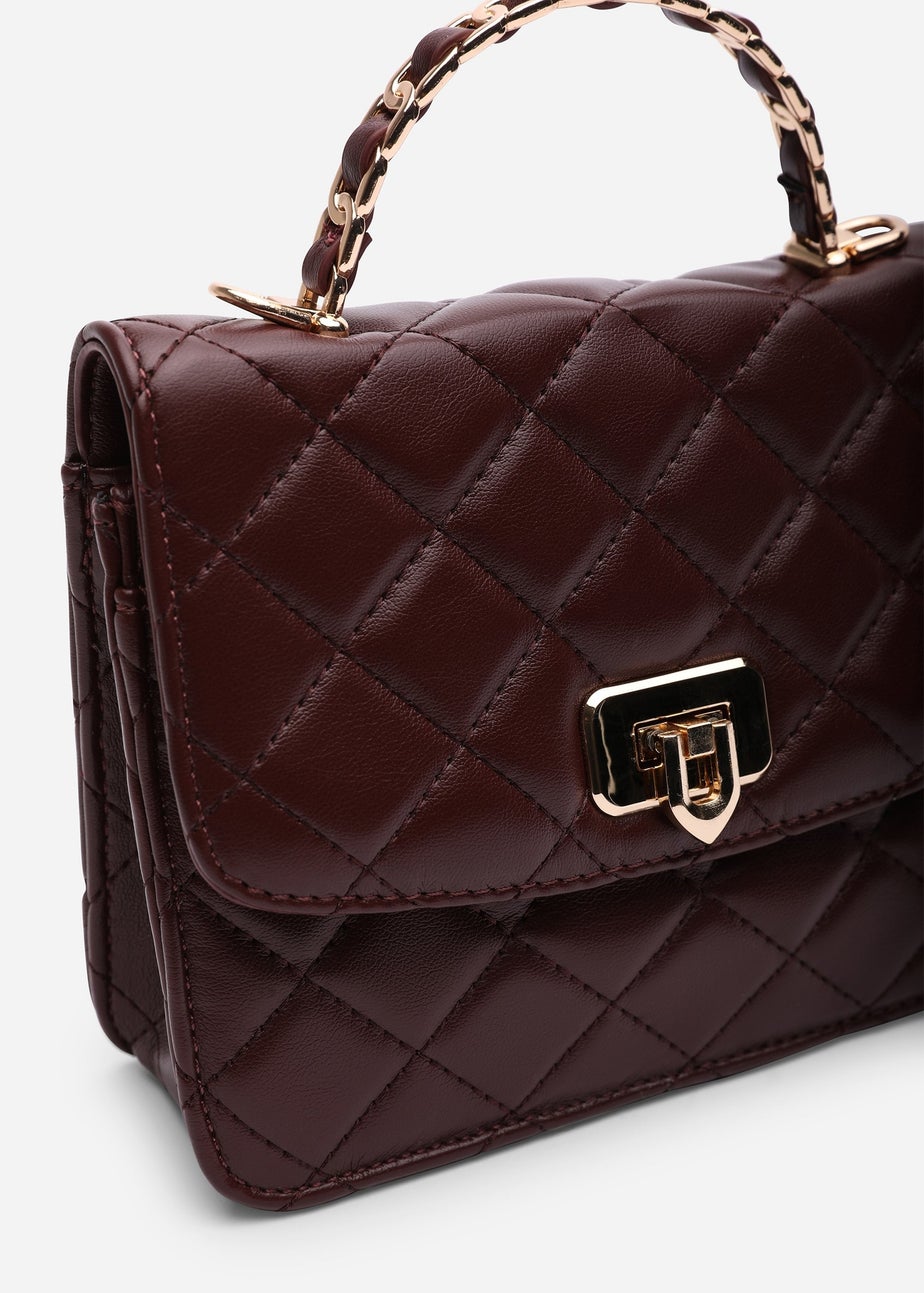 Where's That From Womens Meadow Quilted Top Handle Bag with Twist Lock in Dark Brown