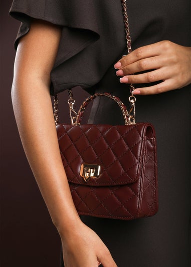 Where's That From Womens Meadow Quilted Top Handle Bag with Twist Lock in Dark Brown