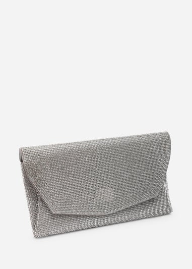 Where's That From Womens Latte Silver Shimmering Textured Envelope Crossbody Bag with Chain