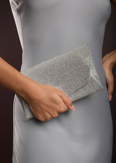 Where's That From Womens Latte Silver Shimmering Textured Envelope Crossbody Bag with Chain