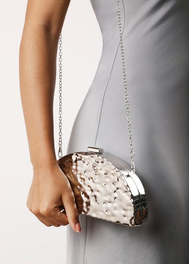 Where's That From Womens Olive Sculpted Metal Half-Moon Clutch Bag in Silver