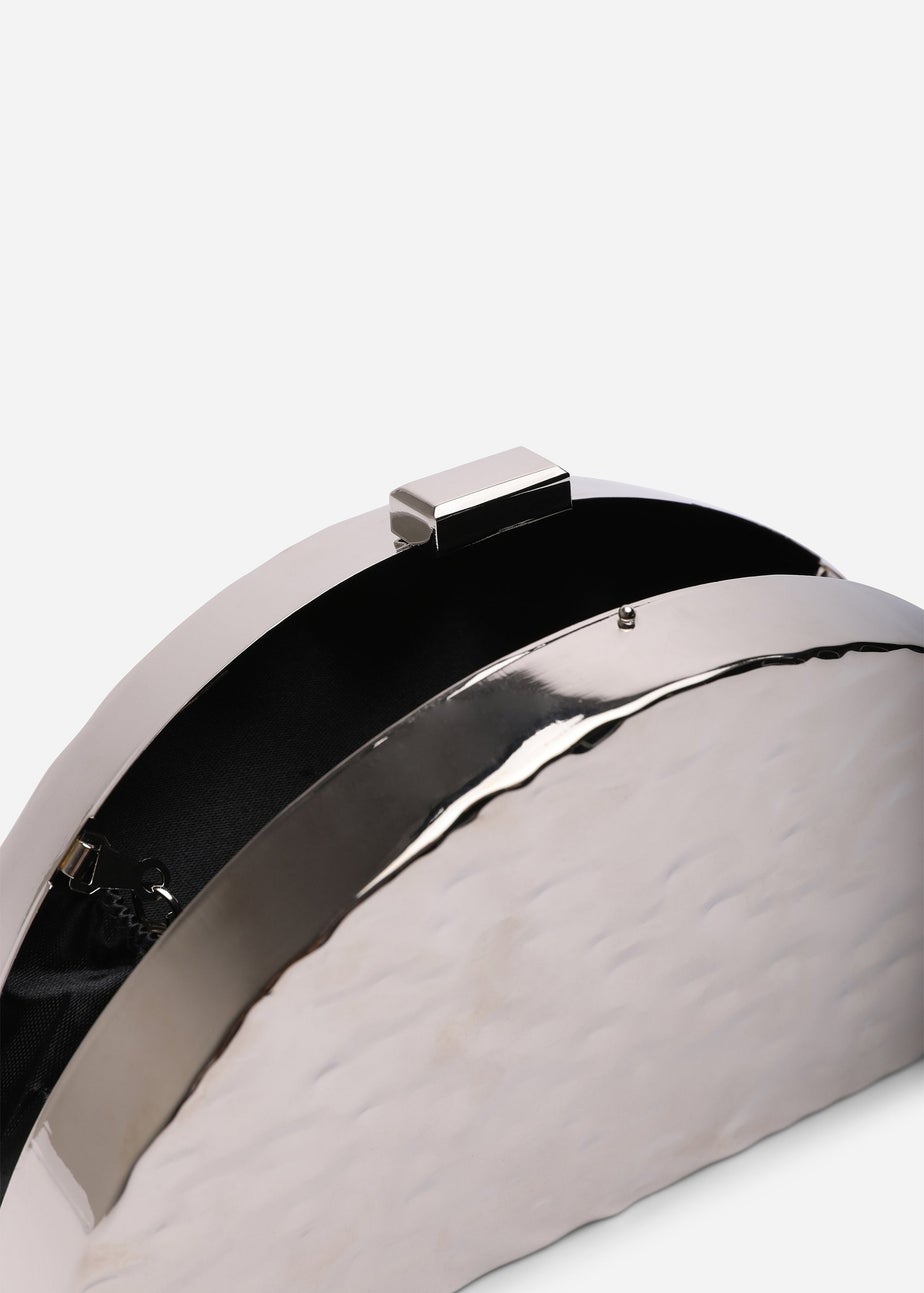 Where's That From Womens Olive Sculpted Metal Half-Moon Clutch Bag in Silver